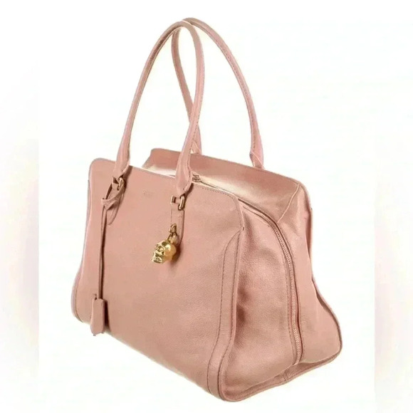Alexander McQueen Padlock Zip Tote in Blush Pink Leather with Gold Skull Charm - Picture 2 of 14